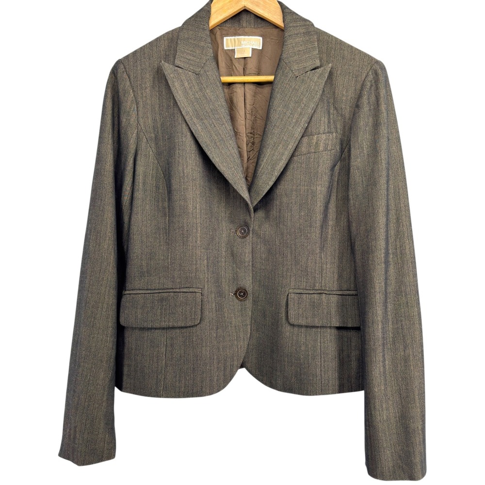 MICHAEL KORS Women Cropped‎ Blazer Size 8 Brown 2-Button Professional Jacket